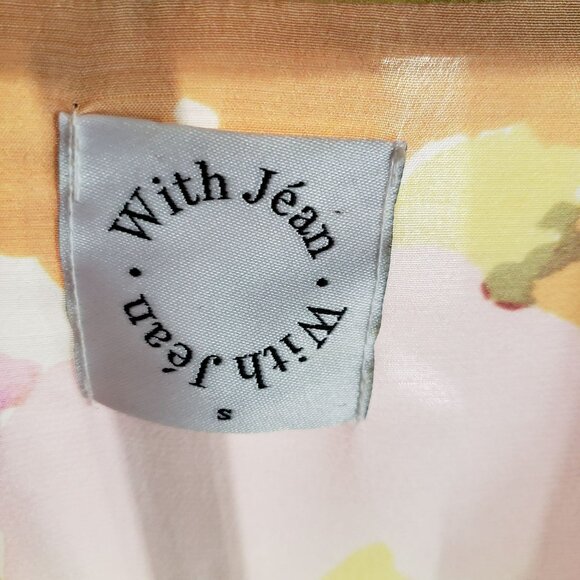 With Jean Pink Green Yellow Orange Floral Long Sleeve Button Front Collar Dress - Picture 4 of 16